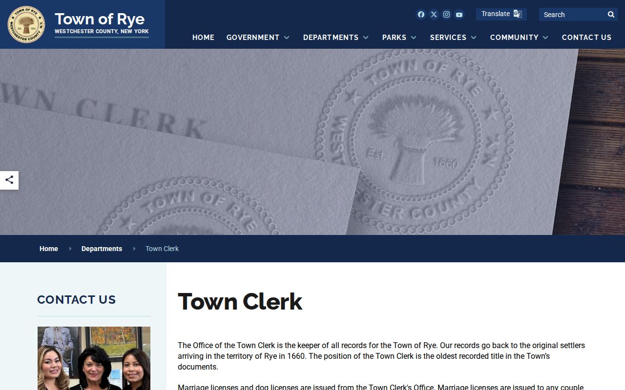 Town of Rye residents directory Town Clerk records information