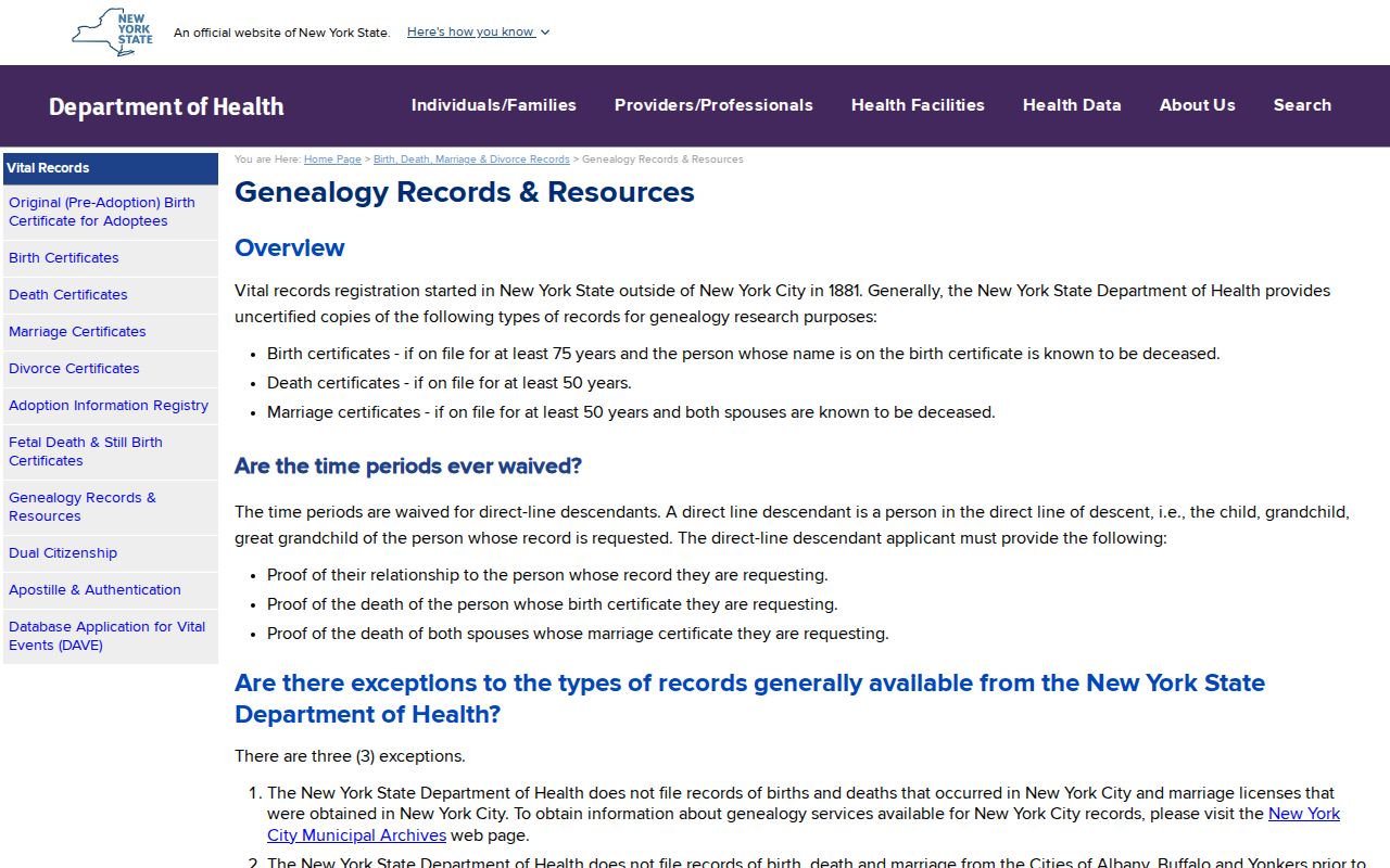 Town of Rye resident lookup source showing New York vital-record genealogy guidance