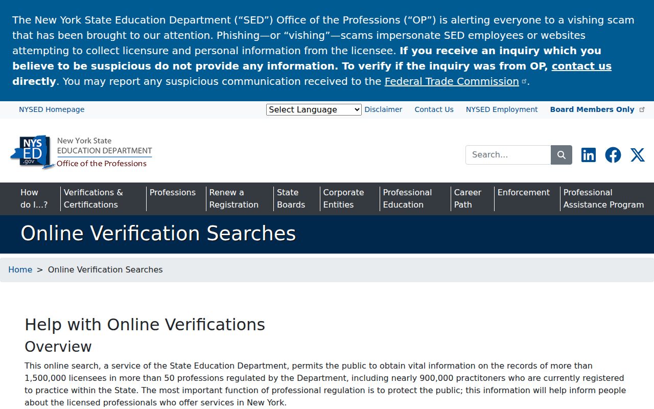 Town of Rye resident lookup source showing New York professional license verification fields