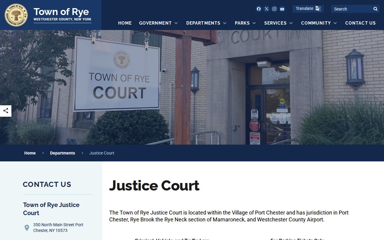 Town of Rye resident lookup source showing the Town of Rye Justice Court records page